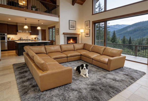 English Elm Leather Match Modular Sectional Sofa with Top Grain Upholstery for Open Living Rooms Ginger B2748S00166