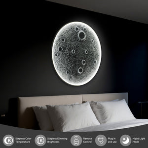 English Elm 40-Inch Resin Moon Wall Light with Remote Dimmable LEDs, 38W Main 15W Night, Meteorite Texture W2869P410964