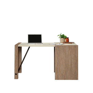 English Elm Desk, Modern Brown Finish With Adjustable Bookshelf - Perfect For Home Office & Study Spaces B356P402584