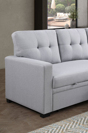 English Elm Tufted Linen Sectional Sleeper Sofa with Storage Ottoman and Reversible Chaise Gray B2730S00052