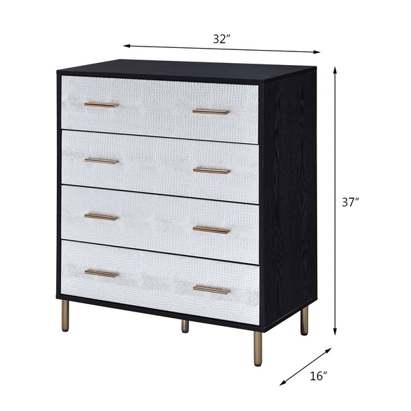 English Elm Myles Faux Crocodile Six-Drawer Dresser with Metal Legs, Full KD Frame, Durable Veneer Finish Black,Gold,Silver 38 L x 22 W x 10 H B2726P286619