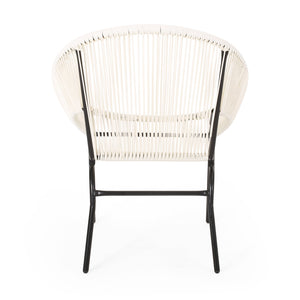 English Elm Christopher Knight Home® - NUSA Faux Wicker 3-Piece Outdoor Patio Chat Set with Rustproof Iron Frame, Curved Club Chairs & Loveseat White NUSA3PCSETWHI