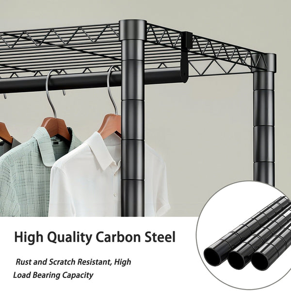 English Elm Heavy Duty Garment Rack — Adjustable 8 Shelves & 5 Rails Freestanding Closet Organizer, Black, Durable W3204P318297