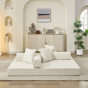 English Elm Comfy Chenille Folding Floor Sofa Bed with Armrest for Studio and Guest Rooms Beige W1143P401145