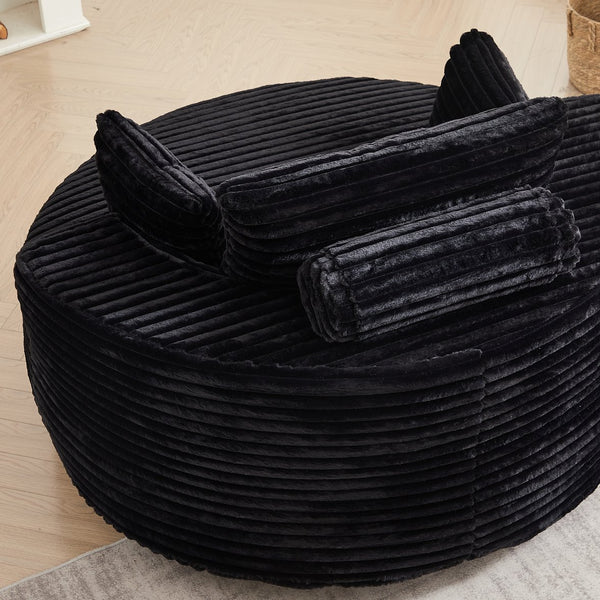 English Elm 55''l 55'l Faux Rabbit Fur Barrel Swivel Chair Cozy 360 Rotation Lounge Seat for Bedroom Black W834S00597