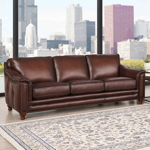 English Elm Belfast Curved Top Grain Leather Sofa with Tufted Sides, Nailhead Trim & Sloping Arms — Elegant Seating B2705P326228