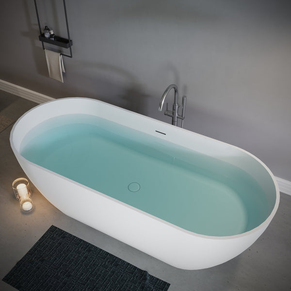 English Elm 69'' Stone Resin Freestanding Soaking Tub Matte White Spa Bath Solid Surface T5287P418032