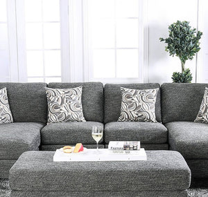 English Elm Gray Chenille 5pc Sectional Sofa Set with Chaise Ottoman & Patterned Pillows, Plush High-Density Comfort, Tapered Legs B2741S00063