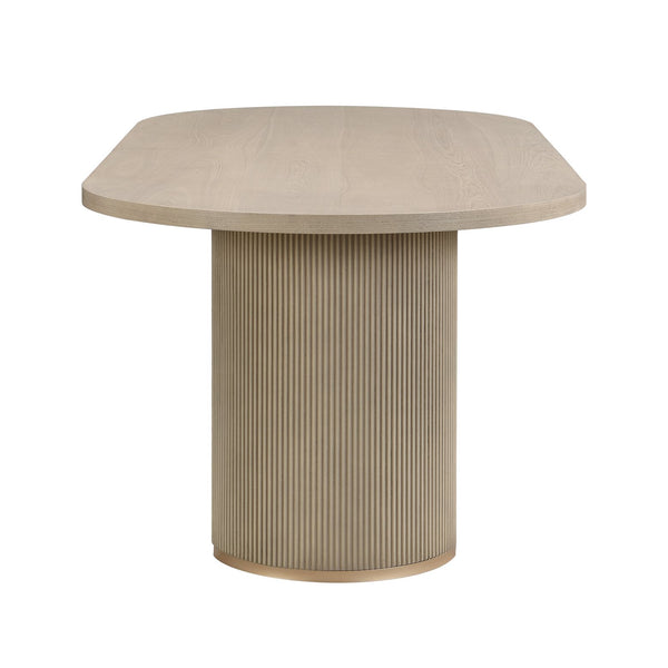 English Elm Oval Wood Dining Table with Double Pedestal Base Seats Six in Light Ash Finish N771P265584A_N771P265585A