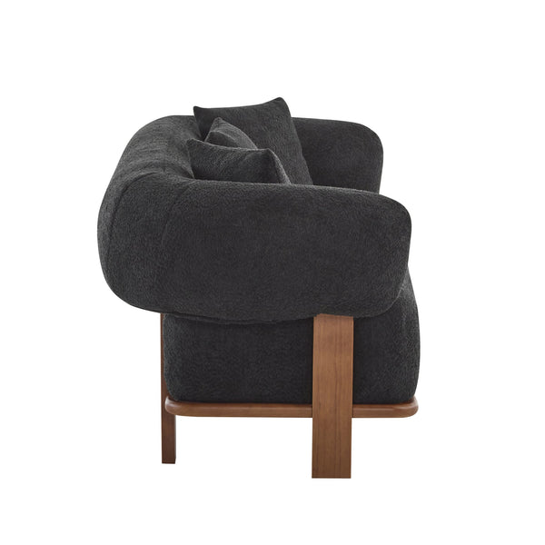 English Elm Round Arm Curved Sofa Plush Upholstered Mid-century Living Room Lounge Seating Black N771P270523H