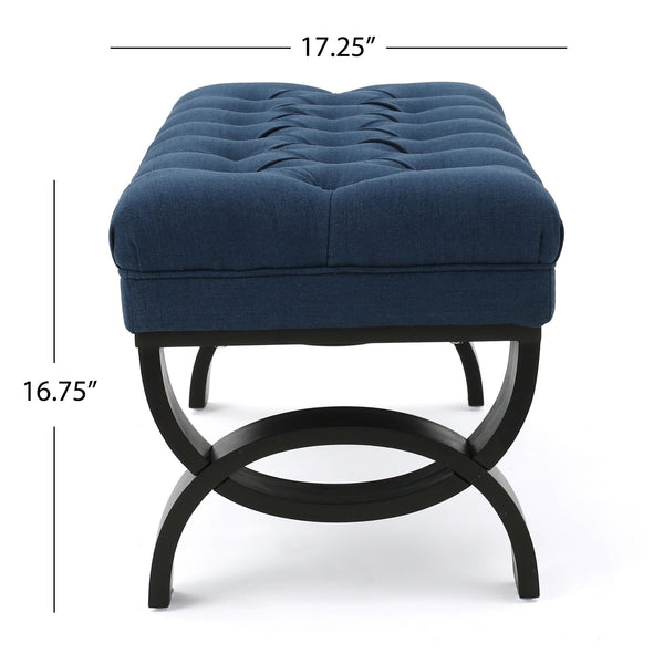 English Elm Hilton Tufted Upholstered Bench Ottoman with Diamond Stitching and Vintage Curved Legs 54743.00DBL