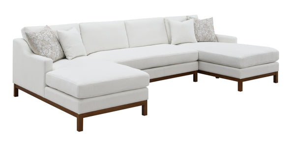 English Elm Valiant Ivory Chenille Sectional Sofa with Pocket Coil Seating, 4 High-Density Foam Pillows B2726S00265