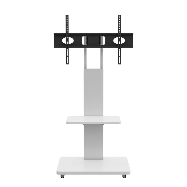 English Elm Tv Floor Stand Rolling Cart with Lockable Wheels Height Adjustable Iron Mdf Mount White W241P246880