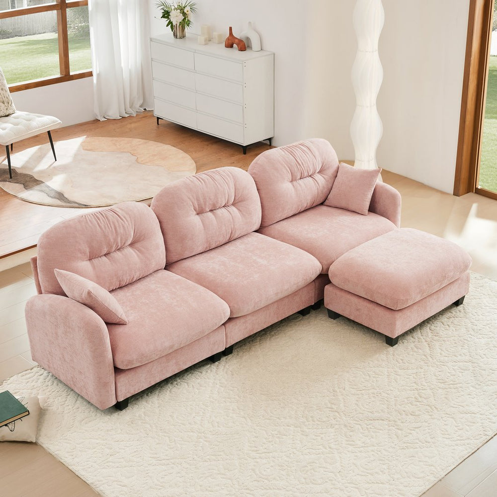 English Elm Modular L-Shaped Sectional Couch With Ottoman - Premium Chenille, Ergonomic Comfort, Easy Assembly! W714S01388