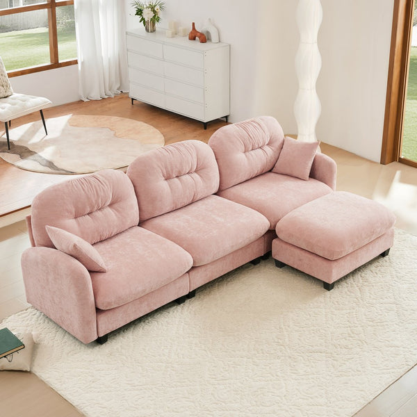 English Elm Modular L-Shaped Sectional Couch With Ottoman - Premium Chenille, Ergonomic Comfort, Easy Assembly! W714S01388
