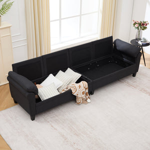 English Elm 102 Inch Linen Modular Sectional Sofa with Hidden Storage and Cloud Cushion Comfort Black W1099S00211