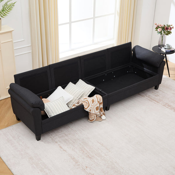 English Elm 102 Inch Linen Modular Sectional Sofa with Hidden Storage and Cloud Cushion Comfort Black W1099S00211