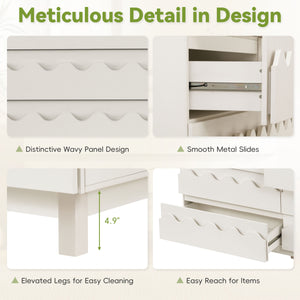 English Elm 60" Wave Front Six Drawer Dresser Sculptural Engineered Wood Media Console for Bedroom Ivory N739S0000011W