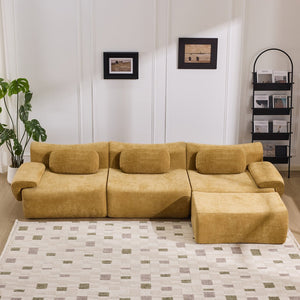 English Elm Modular Chenille Deep Seat Sectional Sofa with Bamboo Frame for Living Room Lounge Yellow W1829S00067