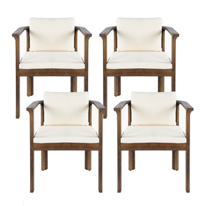 English Elm Outdoor Acacia Wood Dining Chairs Set of 4 Curved Arms Cushioned Patio Seating Brown,Cream N768P372905B_4