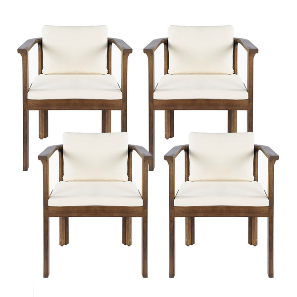 English Elm Outdoor Acacia Wood Dining Chairs Set of 4 Curved Arms Cushioned Patio Seating Brown,Cream N768P372905B_4
