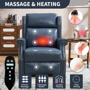 English Elm Emon's Overstuffed Chenille Power Lift Recliner with Massage Heat and Charging Ports Blue W1803S00087