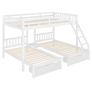 English Elm Full Over Twin Triple Bunk Bed Pinewood Frame with Storage Drawers and Guardrails LT000343AAK-2
