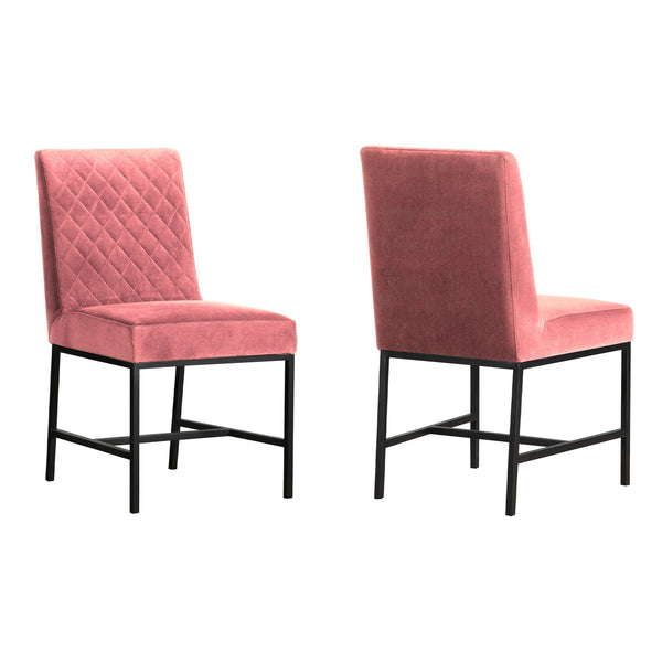 English Elm Blenor Pink Velvet Dining Chair Set of 2 with Diamond Stitching, Plush Cushioned Back & Black Legs B2736P354297