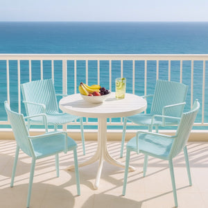 English Elm Summer 5 Piece Stackable Polypropylene Outdoor Dining Set with Round Table for Patios Light Blue,White W3450S00022