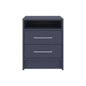 English Elm LEE Nightstand 2-Drawer with Open Shelf in Navy Blue – Modern Scratch-Resistant Bedroom Storage B128P387076