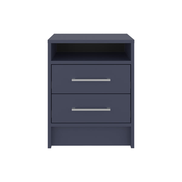 English Elm LEE Nightstand 2-Drawer with Open Shelf in Navy Blue – Modern Scratch-Resistant Bedroom Storage B128P387076