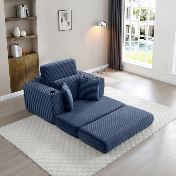 English Elm 52.4'' Boneless Foam Chaise Lounge Convertible Corduroy Sofa Bed for Living Room Blue W1117P410670