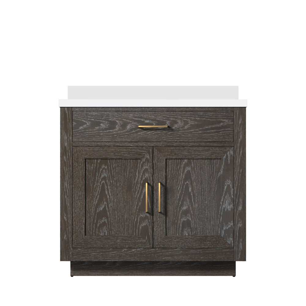 English Elm Brown Oak 36" Single Bath Vanity With Cultured Marble Top - Stylish Storage & Soft-Close Design B2731P257666