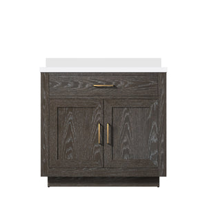 English Elm Brown Oak 36" Single Bath Vanity With Cultured Marble Top - Stylish Storage & Soft-Close Design B2731P257666