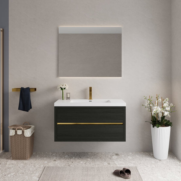 English Elm 42" Floating Bathroom Vanity Wall Mounted Espresso Cabinet Soft Close Resin Basin W1573P389277
