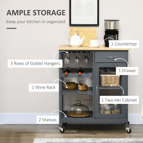 English Elm HOMCOM Mobile Kitchen Island with Drop Leaf Breakfast Bar, Rubberwood Top, Locking Casters & Storage Grey W2225P217390