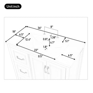 English Elm Christopher Knight Home® - 36" Freestanding Bathroom Vanity with Resin Sink, Soft-Close Doors & Drawers, Gold Alloy Handles, Spacious Storage and Easy Plumbing Access White N759P292552K