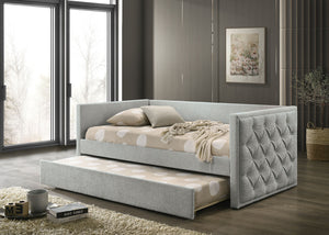 English Elm Transitional Twin Daybed with Diamond Tufted Back and Wood Trim, Versatile Seating & Sleeping Solution Gray 44 L x 39 W x 9 H B2741S00665