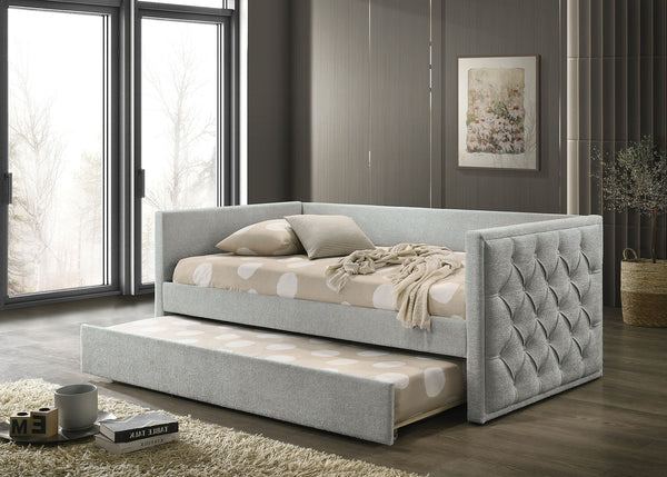English Elm Transitional Twin Daybed with Diamond Tufted Back and Wood Trim, Versatile Seating & Sleeping Solution Gray 44 L x 39 W x 9 H B2741S00665