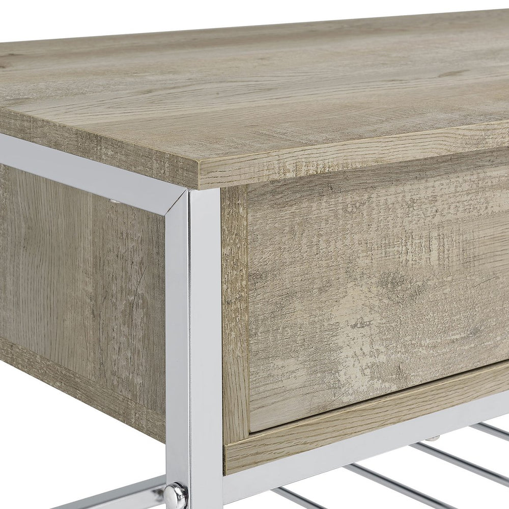 English Elm Ethel Gray Washed Oak Wine Cabinet with 2 Drawers, Chrome Accents, Slatted Bottle Rack & Shelf B062P378340