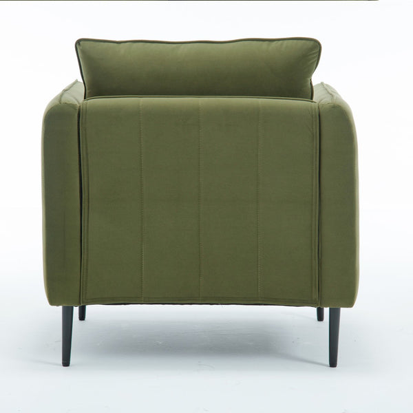 English Elm Accent Velvet Armchair Mid-century Modern Plush Seat with Metal Legs for Any Room Green W3244P325833