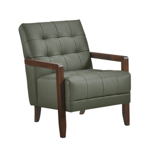 English Elm Modern Tufted Leather Accent Chair with Walnut Wood Frame, Upholstered Seat, Compact Stylish Design Green 28 L x 21 W x 25.75 H B011P271927