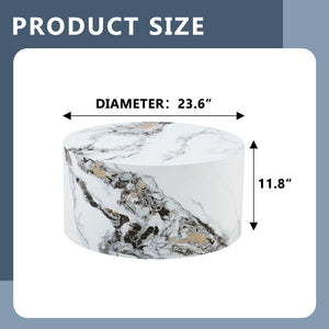 English Elm Simple Marble Top Round Coffee Table with Natural Veining for Modern Living Rooms White W1151P385650