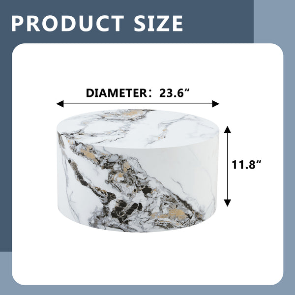 English Elm Simple Marble Top Round Coffee Table with Natural Veining for Modern Living Rooms White W1151P385650