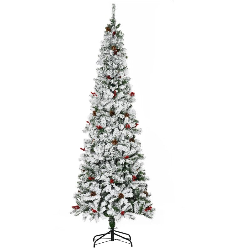 English Elm Pencil Slim Snow Flocked Pre Lit Tree with Warm Led Glow for Entryways T3971P415489