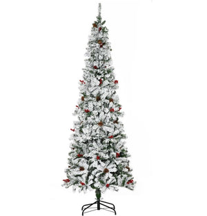 English Elm Pencil Slim Snow Flocked Pre Lit Tree with Warm Led Glow for Entryways T3971P415489