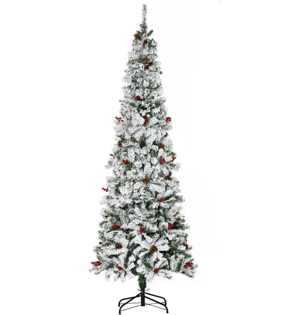 English Elm Pencil Slim Snow Flocked Pre Lit Tree with Warm Led Glow for Entryways T3971P415489