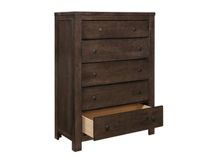 English Elm Wallace & Bay - Brown 5-Drawer Chest — Farmhouse Wood Dresser in Natural Brown, Easy-Care Finish, Sturdy 37"×17.5"×50" Storage B361P384476