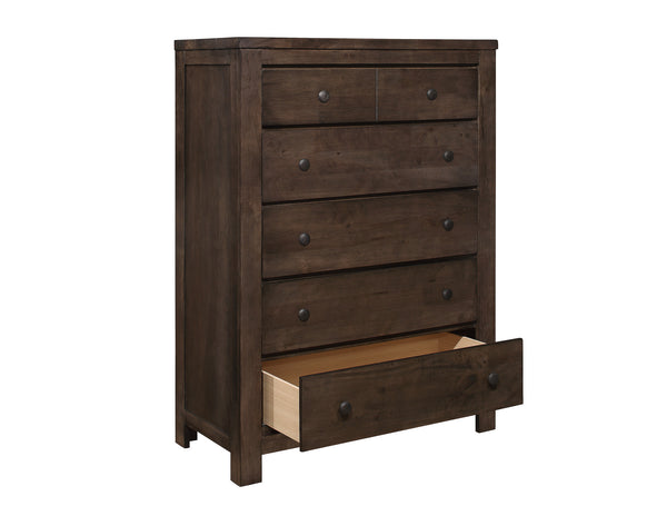 English Elm Wallace & Bay - Brown 5-Drawer Chest — Farmhouse Wood Dresser in Natural Brown, Easy-Care Finish, Sturdy 37"×17.5"×50" Storage B361P384476