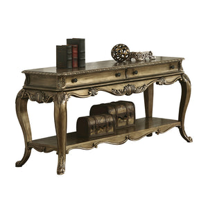 English Elm Vintage Oak Elegant Sofa Table with Dual Drawers, Full-Extension Glides & Bottom Shelf for Display and Storage B062P209111